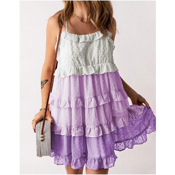 Dresses & Skirts - Boho Colorblock Swiss Dot Cami Ruffle Mini Dress